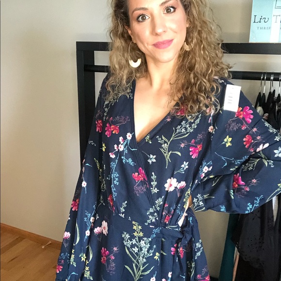 NWT Navy and Wildflower Dress - Picture 1 of 4
